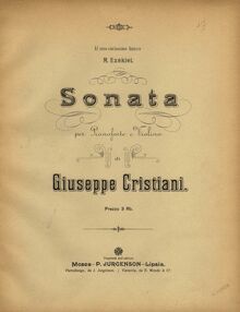 Partition couverture couleur, violon Sonata, G minor, Cristiani, Giuseppe