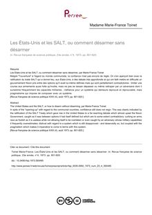 Les États-Unis et les SALT, ou comment désarmer sans désarmer - article ; n°4 ; vol.23, pg 801-820