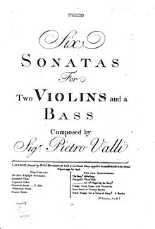 Partition violon 1, 6 Trio sonates, Valli, Pietro