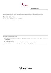 Décolonisation, développement et acculturation selon une théorie récente - article ; n°41 ; vol.11, pg 183-196