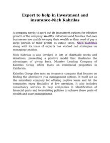 Expert to help in investment and insurance-Nick Kahrilas