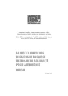 Cour des Comptes : Rapport sur la mise en œuvre des missions de la Caisse nationale de solidarité pour l’autonomie (CNSA)