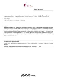 La population française au recensement de 1962. Premiers résultats - article ; n°4 ; vol.17, pg 627-644