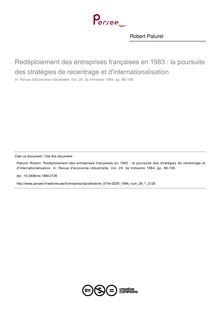 Redéploiement des entreprises françaises en 1983 : la poursuite des stratégies de recentrage et d internationalisation - article ; n°1 ; vol.29, pg 96-106