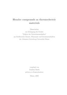 Heusler compounds as thermoelectric materials [Elektronische Ressource] / vorgelegt von Joachim Barth