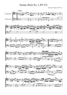 Partition complète, violoncelle Sonata en B-flat major, RV 47, B-flat major