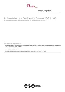La Constitution de la Confédération Suisse de 1848 à 1948 - article ; n°1 ; vol.1, pg 9-22