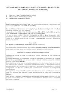 Recommandations de correction pour l épreuve de Physique Chimie Obligatoire - bac S 2011