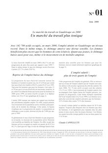 L enquête emploi en Guadeloupe en 2000 : "Le marché du travail en Guadeloupe en 2000 : Un marché du travail plus tonique"