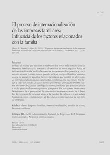 El proceso de internacionalización de las empresas familiares: influencia de los factores relacionados con la familia (The Internacionalization Process of Family Firms: The Influence of Family Factors)