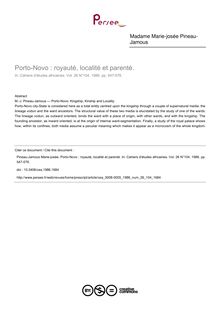 Porto-Novo : royauté, localité et parenté. - article ; n°104 ; vol.26, pg 547-576