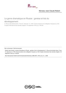 Le genre dramatique en Russie : genèse et lois du développement - article ; n°1 ; vol.51, pg 195-200