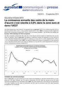 Eurostat : La croissance annuelle des coûts de la main d œuvre s’est ralentie à 0,9% dans la zone euro et dans l’UE27