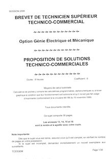 Proposition de solutions technico - commerciales 2006 Génie électrique et mécanique BTS Technico-commercial