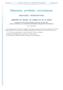Organisation du dispositif - Arrêté CSI Médecins Modifs 23 03 2012