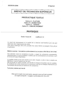 Physique 2006 BTS Productique - textile
