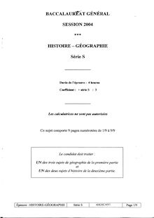 Histoire Géographie 2004 Scientifique Baccalauréat général