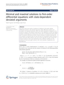 Minimal and maximal solutions to first-order differential equations with state-dependent deviated arguments
