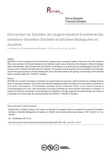 Une révision du Solutréen de Laugerie-Haute et le problème des transitions Gravettien-Solutréen et Solutréen-Badegoulien en Aquitaine - article ; n°4 ; vol.94, pg 443-454
