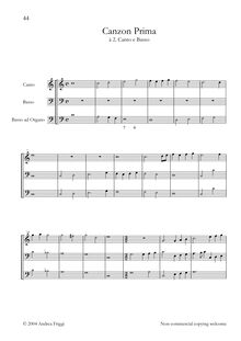 Partition complète, Canzon Prima à , Canto e Basso, Frescobaldi, Girolamo
