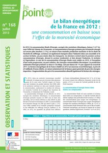 Le bilan énergétique de la France en 2012 : une consommation en baisse sous l’effet de la morosité économique
