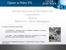 Section Sciences et Techniques de Laboratoire Option Biochimie ...