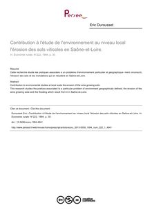 Contribution à l étude de l environnement au niveau local l érosion des sols viticoles en Saône-et-Loire.  - article ; n°1 ; vol.222, pg 30-30