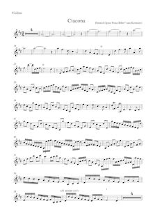 Partition violon, Ciacona pour violon et Continuo, Biber, Heinrich Ignaz Franz von