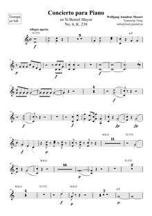 Partition cor 1/2 (en B♭), Piano Concerto No.6, B♭ major, Mozart, Wolfgang Amadeus
