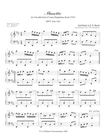 Partition Musette en D major, BWV Anh. 126, Notebook pour Anna Magdalena Bach