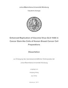 Enhanced Replication of Vaccinia Virus GLV-1h68 in Cancer Stem-like Cells of Human Breast Cancer Cell Preparations [Elektronische Ressource] / Huiqiang Wang. Betreuer: Aladar Szalay