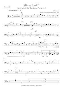 Partition basson 1, Music pour pour Royal Fireworks, Fireworks Music par George Frideric Handel