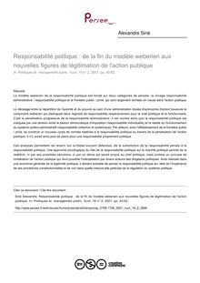 Responsabilité politique : de la fin du modèle weberien aux nouvelles figures de légitimation de l action publique - article ; n°2 ; vol.19, pg 45-62