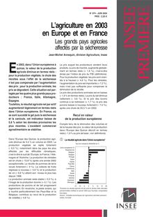 L agriculture en 2003 en Europe et en France - Les grands pays agricoles affectés par la sécheresse