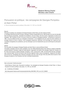 Persuasion et politique : les campagnes de Georges Pompidou et Alain Poher - article ; n°2 ; vol.20, pg 224-248