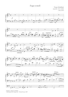 Partition complète, Fugue en E minor, D.952, Schubert, Franz par Franz Schubert
