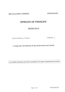 Sujet du bac ES 2009: Francais