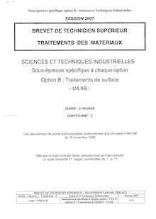 Sciences techniques industrielles 2007 Traitements de surfaces BTS Traitement des matériaux
