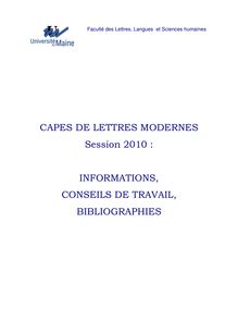 CAPES DE LETTRES MODERNES Session 2010 : INFORMATIONS, CONSEILS DE ...