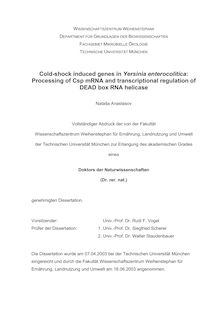 Cold shock induced genes in Yersinia enterocolitica [Elektronische Ressource] : processing of Csp mRNA and transcriptional regulation of DEAD box RNA helicase / Nataša Anastasov