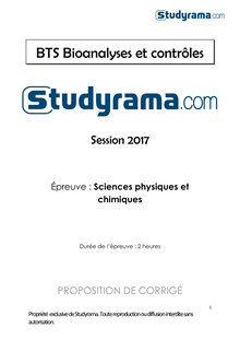 Corrigé BTS 2017 Bioanalyses et contrôles - Sciences Physiques et chimiques
