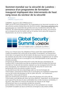 Sommet mondial sur la sécurité de Londres : annonce d un programme de formation inaugural impliquant des intervenants de haut rang issus du secteur de la sécurité