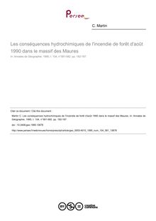 Les conséquences hydrochimiques de l incendie de forêt d août 1990 dans le massif des Maures - article ; n°581 ; vol.104, pg 182-187