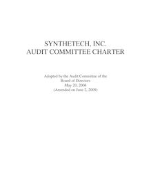 Synthetech Inc  Audit Committee Charter Amended June 2 2009