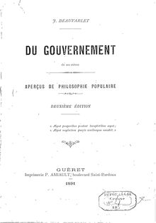 Du gouvernement de soi-même : aperçus de philosophie populaire (2e édition) / J. Beauvarlet