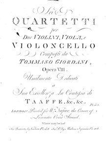 Partition violoncelle, 6 corde quatuors, Sei Quartetti, Giordani, Tommaso