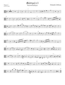 Partition ténor viole de gambe 2, alto clef, madrigaux pour 5 voix par  Orlando Gibbons