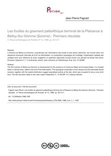 Les fouilles du gisement paléolithique terminal de la Plaisance à Belloy-Sur-Somme (Somme) : Premiers résultats  - article ; n°1 ; vol.1, pg 201-211