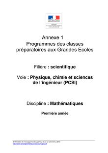 Programme des Classes Préparatoires aux Grandes Ecoles filière PCSI 2013-2014