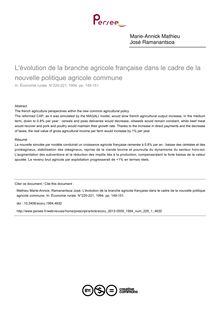 L évolution de la branche agricole française dans le cadre de la nouvelle politique agricole commune - article ; n°1 ; vol.220, pg 149-151